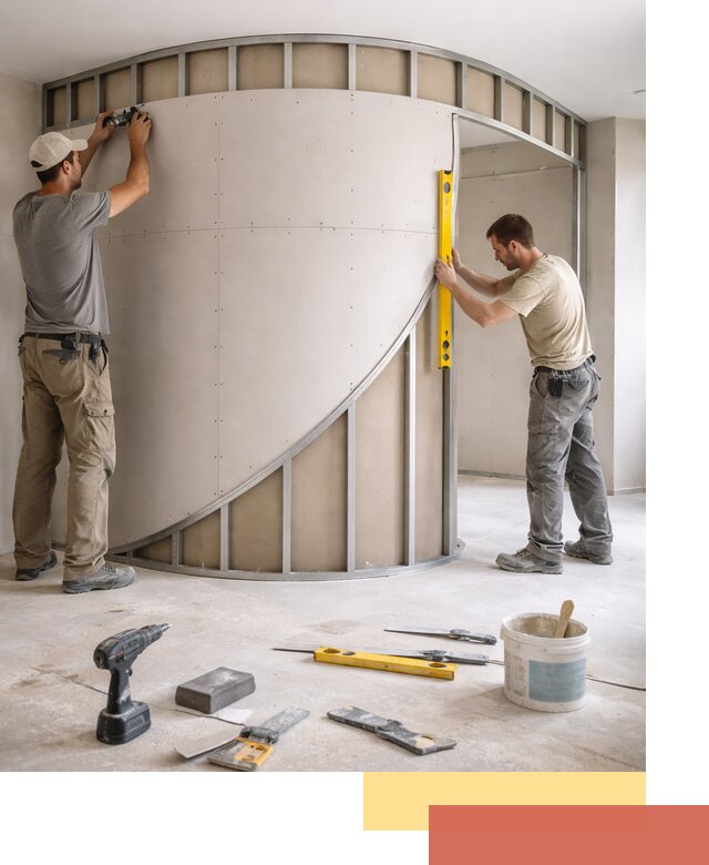 Радиусная перегородка из гипсокартона в Балашове под ключ