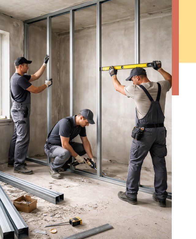 Монтаж каркаса перегородки из профиля в Балашове от 763 руб. | ОТДЕЛОЧНИК-Бла