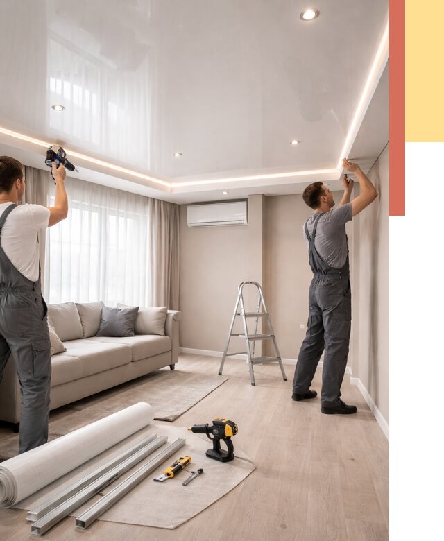 Монтаж глянцевого натяжного потолка в Балашове от 763 руб. под ключ | ОТДЕЛОЧНИК-Бла