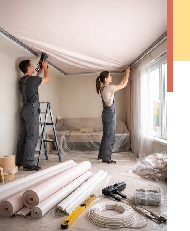 Монтаж цветного натяжного потолка в Балашове от 4271 руб/м² — быстро и недорого | ОТДЕЛОЧНИК-Бла