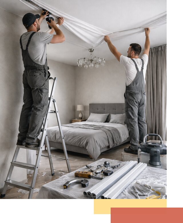 Монтаж натяжного потолка в спальне в Балашове