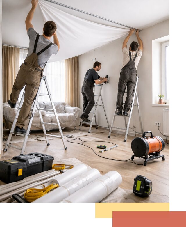 Монтаж натяжного потолка в гостиной в Балашове