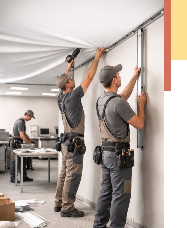 Монтаж натяжного потолка в офисе в Балашове от 458 руб/м² — быстро и недорого | ОТДЕЛОЧНИК-Бла