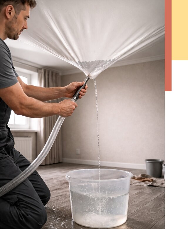 Слив воды с натяжного потолка в Балашове от 2542 руб. быстро и недорого | ОТДЕЛОЧНИК-Бла