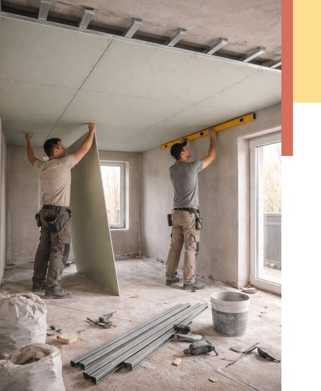 Одноуровневый потолок из гипсокартона в Балашове от 763 руб. — монтаж под ключ | ОТДЕЛОЧНИК-Бла