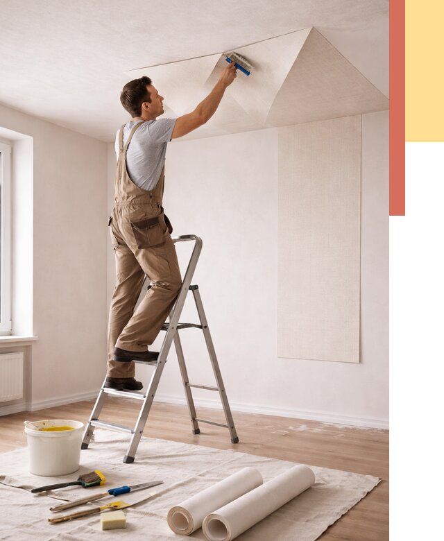 Поклейка обоев на потолок в Балашове от 4576 руб. быстро и недорого | ОТДЕЛОЧНИК-Бла